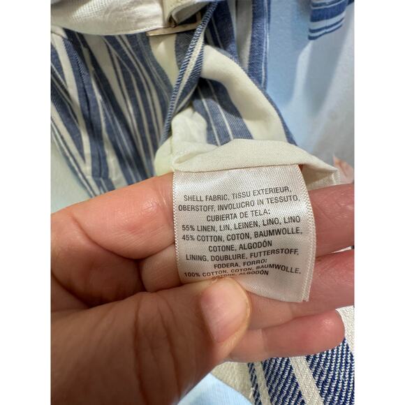 Elevenses Anthropologie Striped Linen Blend Belted Coat Jacket Blue White Sz S - Picture 4 of 6